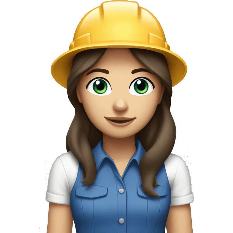 Brunette girl straight hair and with blue eyes in white hardhat emoji