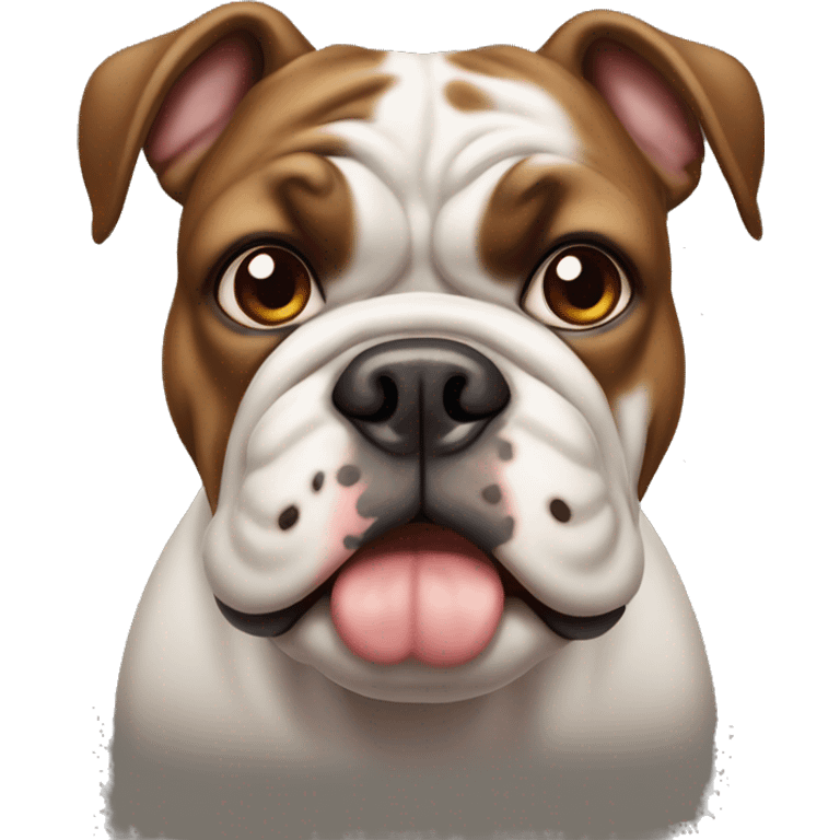 old tyme bulldog with half white half brown face and brown eyes emoji