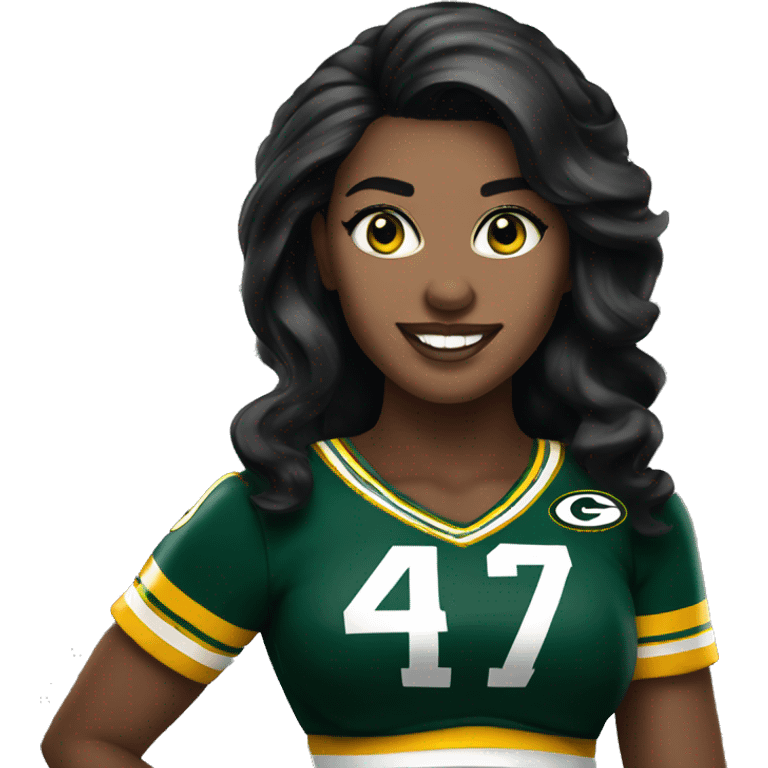 nfl glamourous cheerleader, black hair, Green Bay packer  emoji