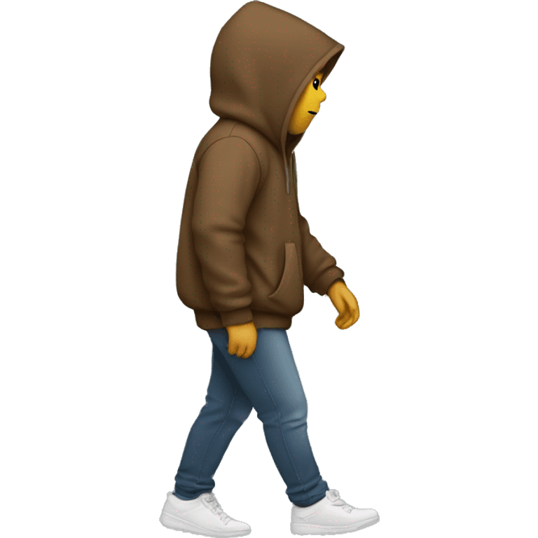 person with hoodie on looking sad and walking with hands in his hoodie, viewed from the side emoji