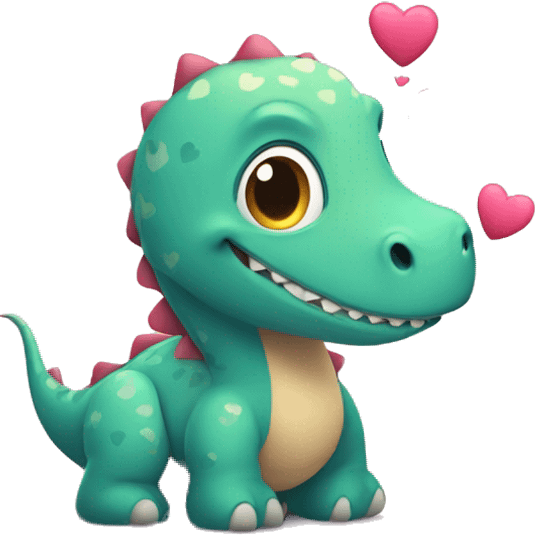 Cute dinosaur with hearts emoji