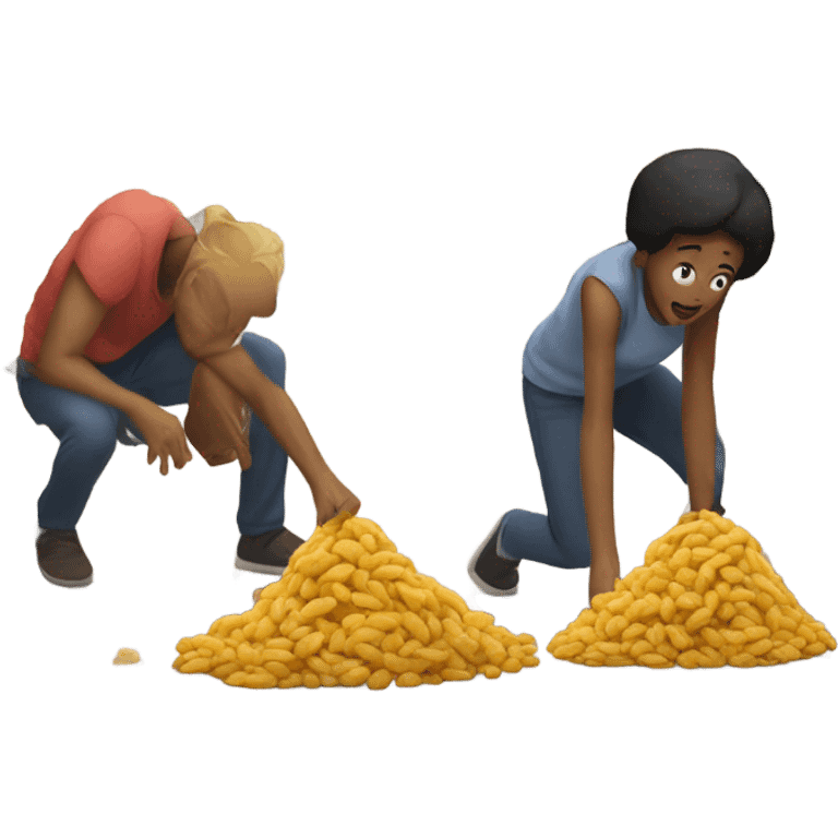 Two people entering a grocery store together while crawling on the ground really hungry  emoji