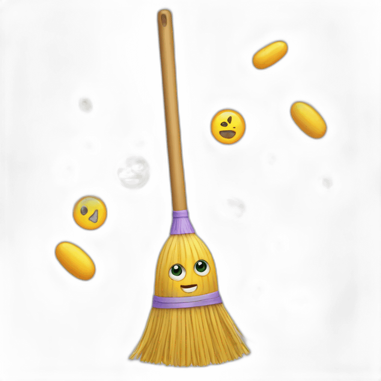 broom with eyes and pills emoji