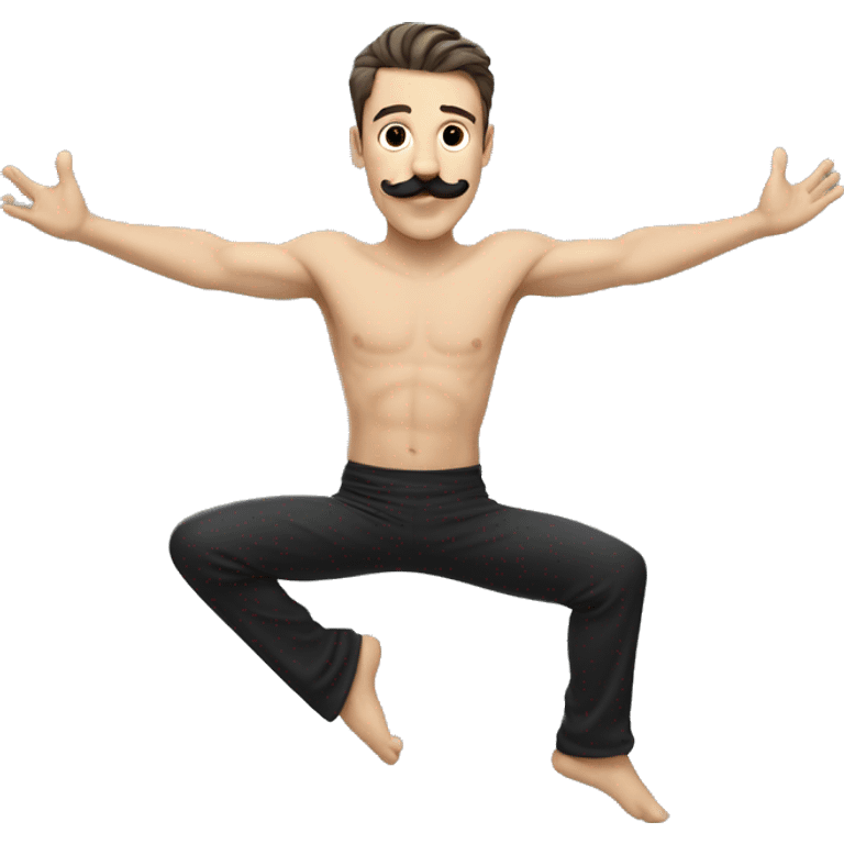 White guy with black mustache doing splits in the air  emoji