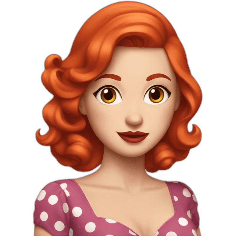 Red haired woman who wears classic pinup dresses with polka dots emoji