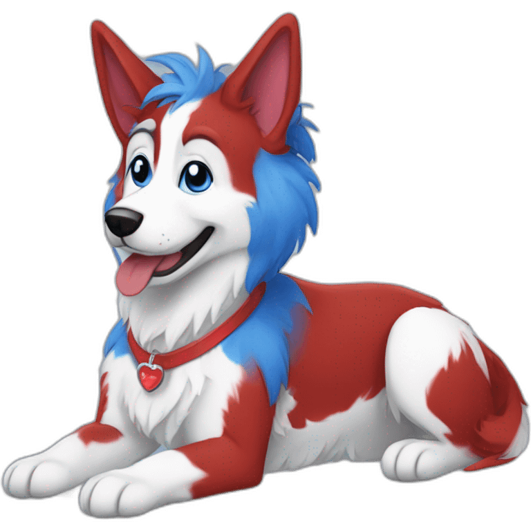 blue red and white dog fursuiter car themed emoji