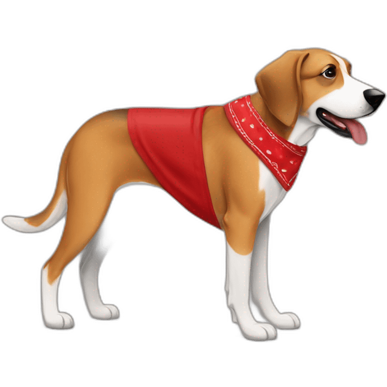 coonhound and German shepherd mix dog wearing red bandana and walking left emoji