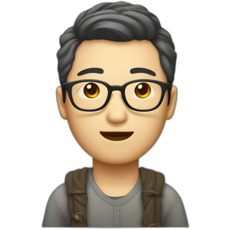 korean guy with curtains hair and glasses emoji