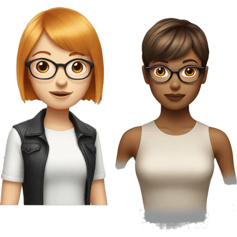 Red head short hair with bangs next to blonde girl with glasses emoji