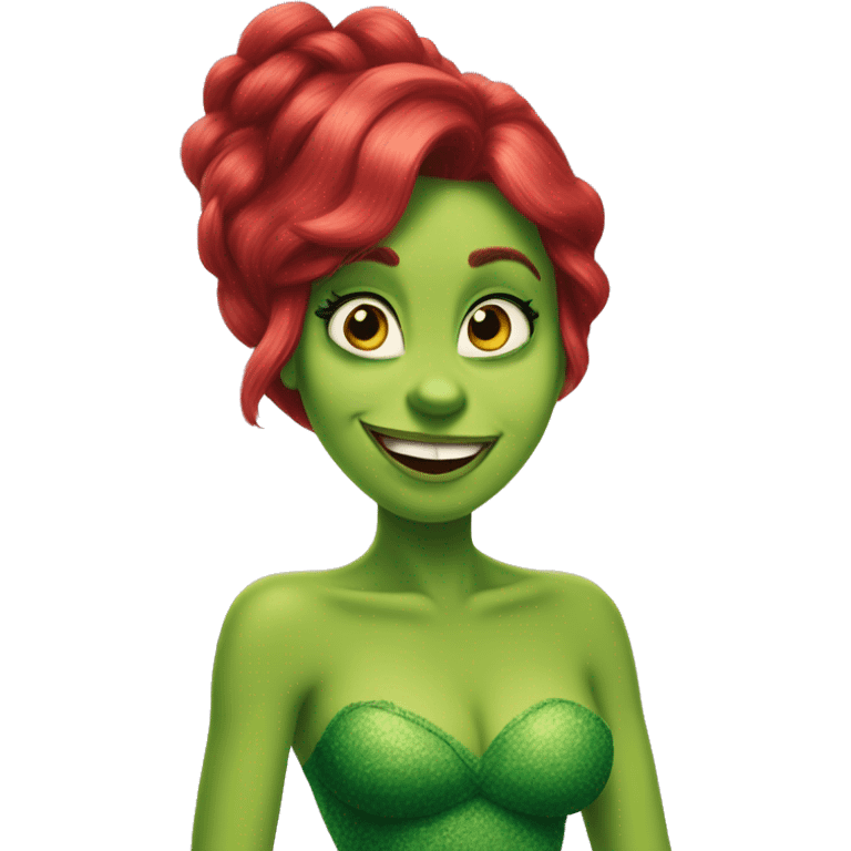 ariel mix grinch, body and hair like ariel, face like grinch emoji