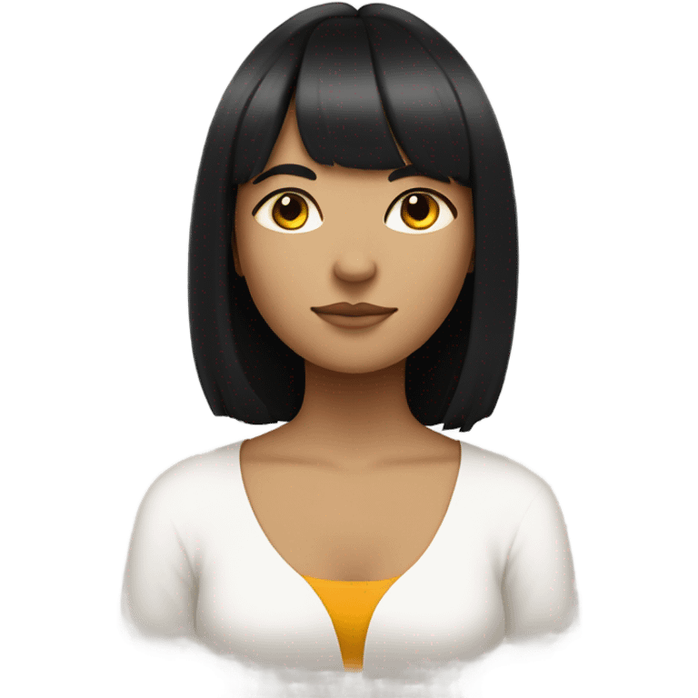 White teen girl with black hair and bangs meditating emoji