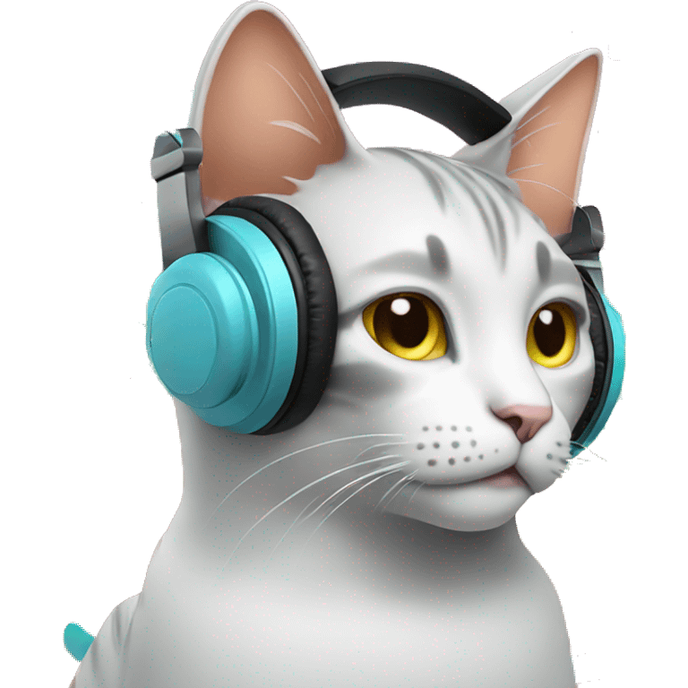 Cat wearing headphones, listening to music with colorful sound waves coming out of the ears. emoji