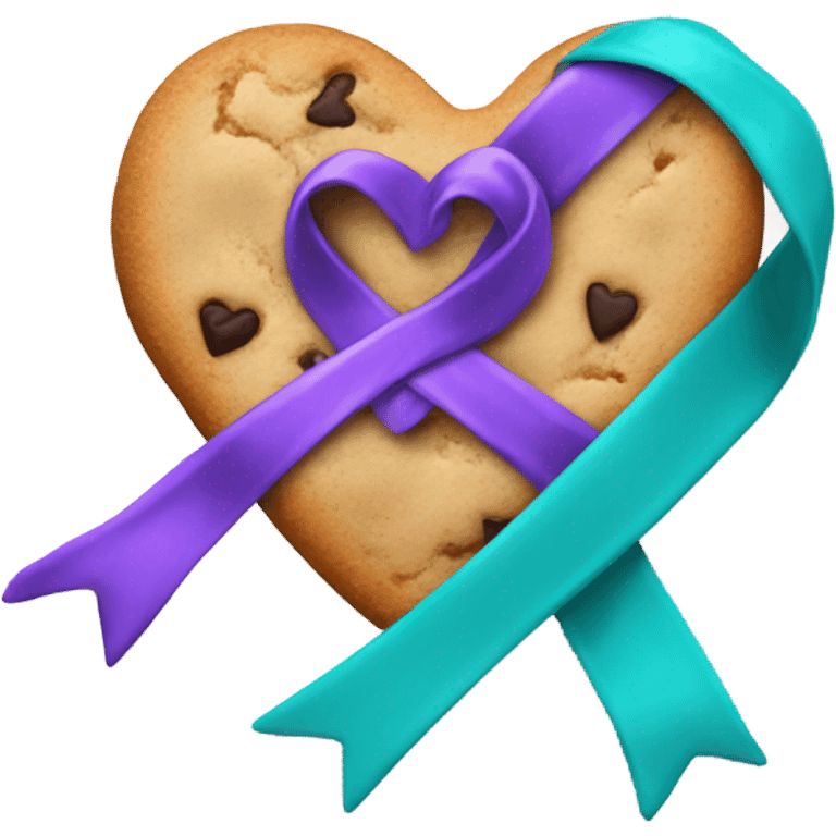 Cookie heart with purple teal awareness ribbon loop emoji