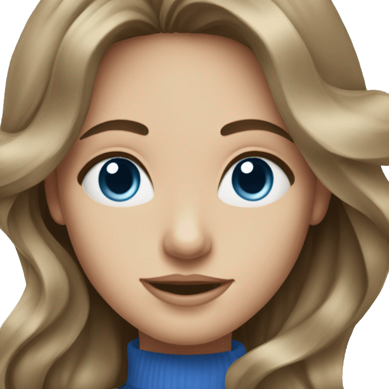 Portrait view of a a brunette girl with long wavy hair and blue eyes emoji