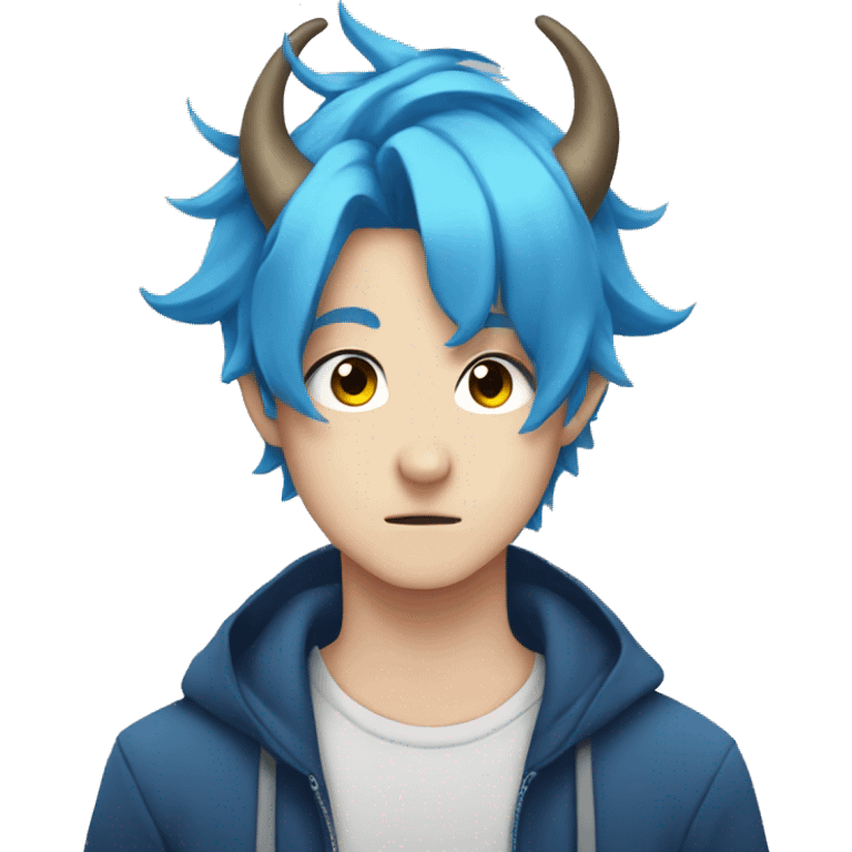 Anime boy with blue hair and Horns emoji