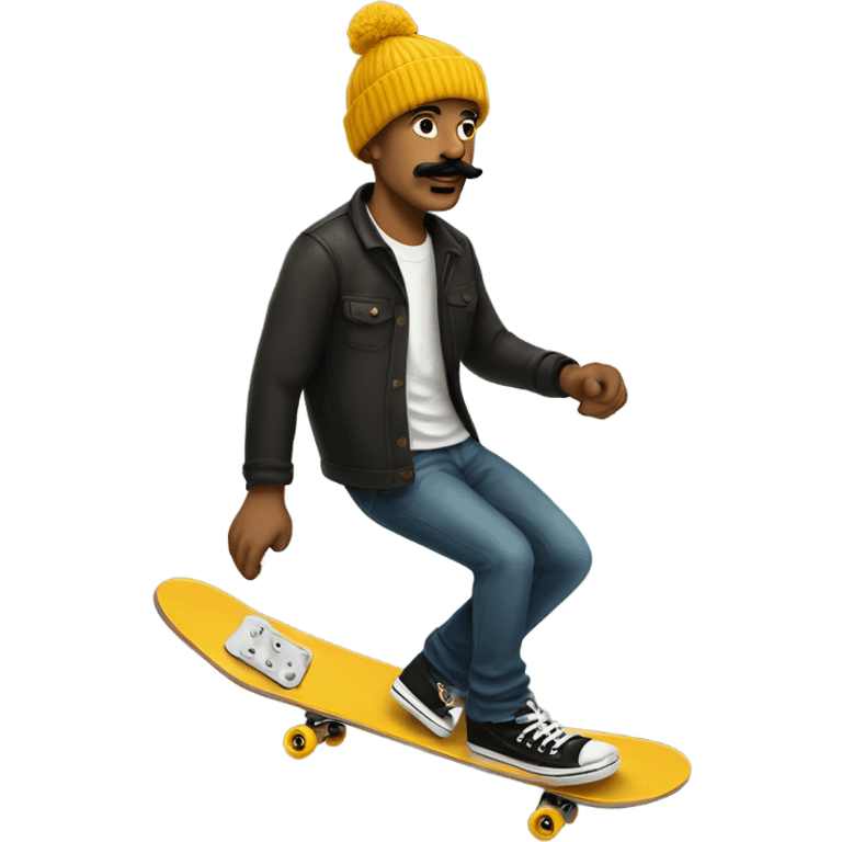 Tall white guy with mustache and beanie skateboarding emoji