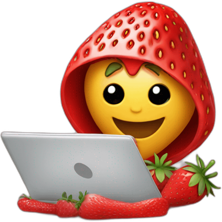 strawberry with a laptop and a hood emoji