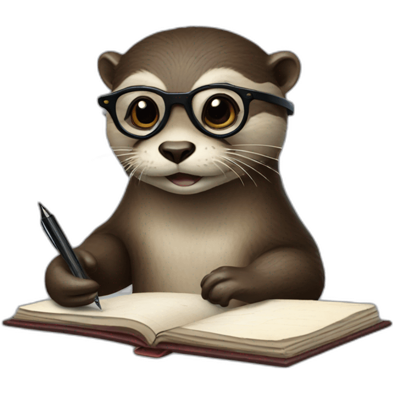 otter with glasses holding a travelers journal and a pen emoji