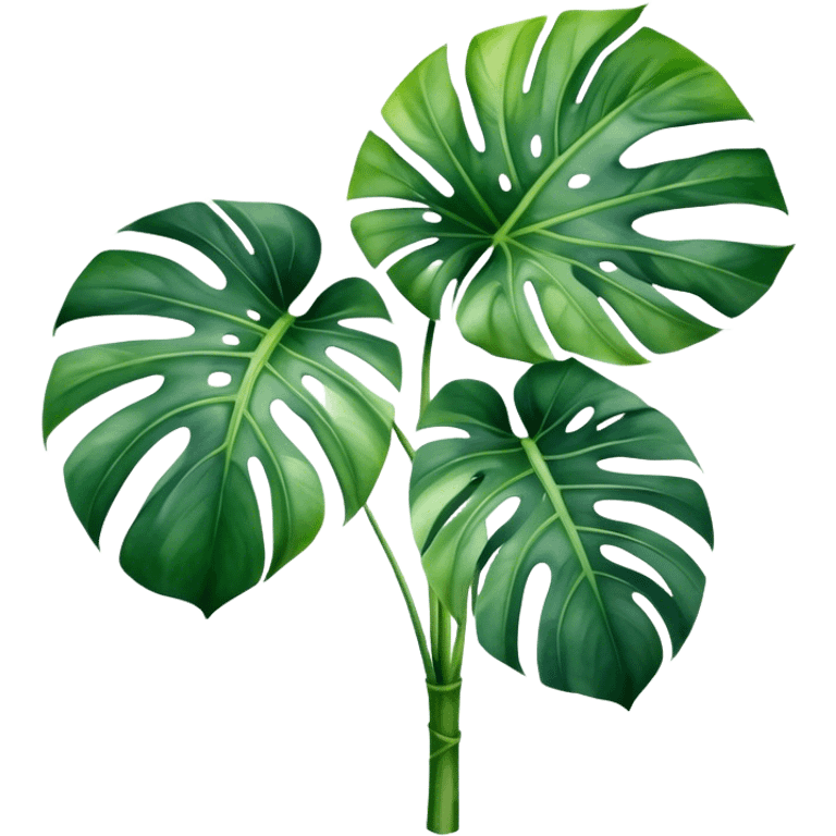 A lush monstera plant with large, split leaves, depicted in watercolor with realistic shading and texture.
 emoji