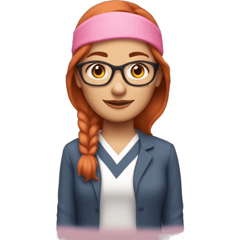 auburn haired primary school teacher wearing pink with headban emoji