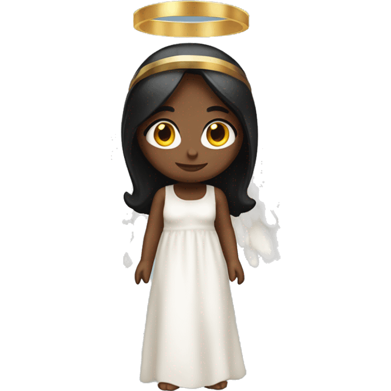 angel with halo and long white dress with wings with black straight hair and brown skin emoji