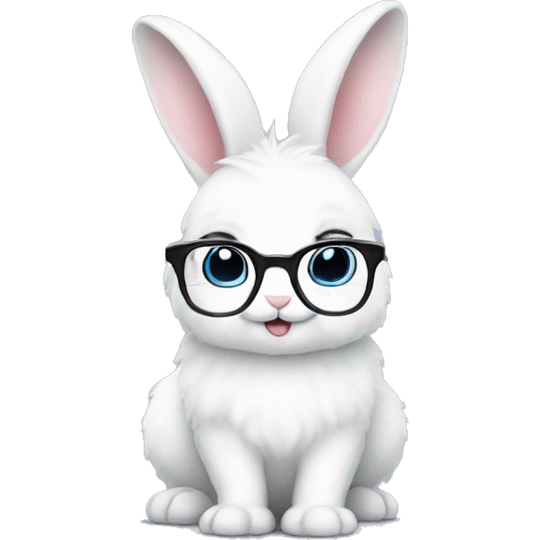 adorable super fluffy white bunny with glasses emoji