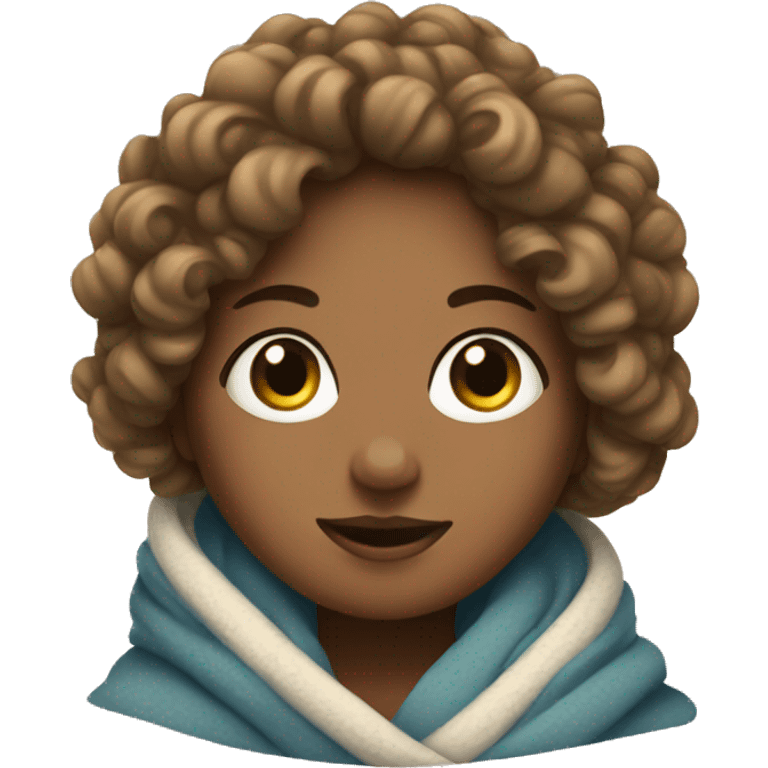 a girl with curly hair wrapped in a blanket emoji