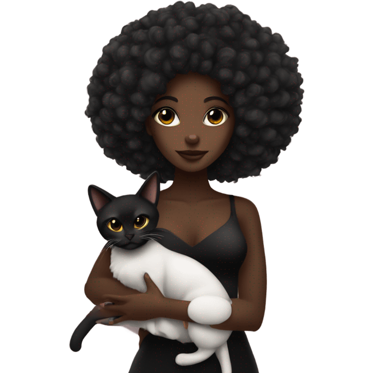 Darkskin girl with afro in a coquette style wearing black holding a cat emoji