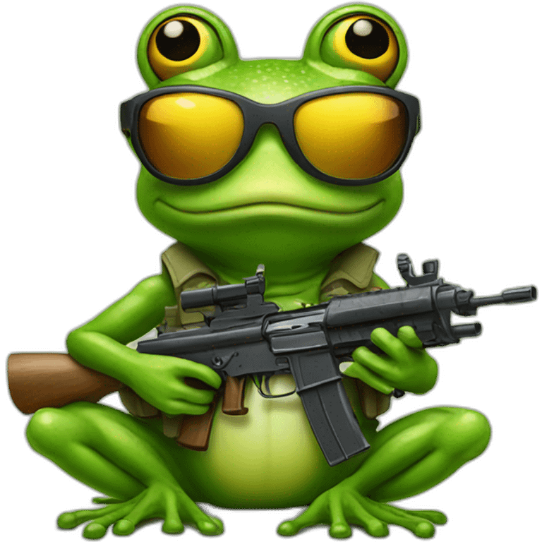 Frog with sunglasses and machine gun emoji