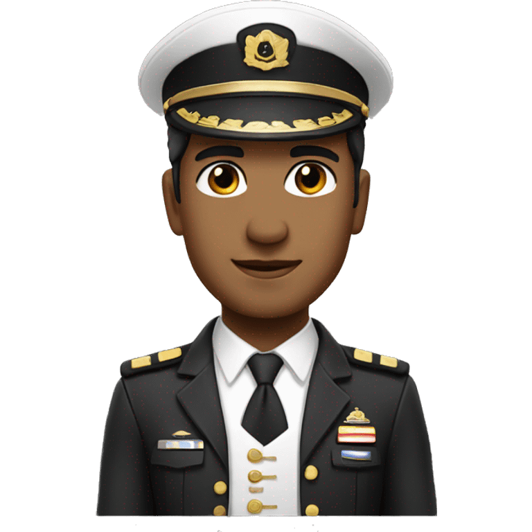 Airline captain with tan skin, black eyes and black hair emoji