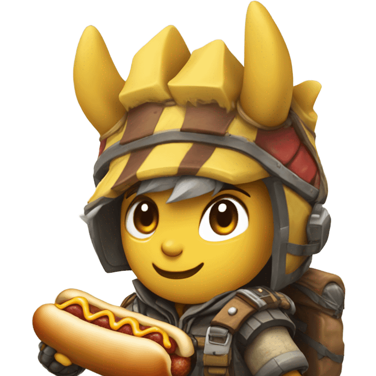 monster hunter eating a hotdog with mustard emoji