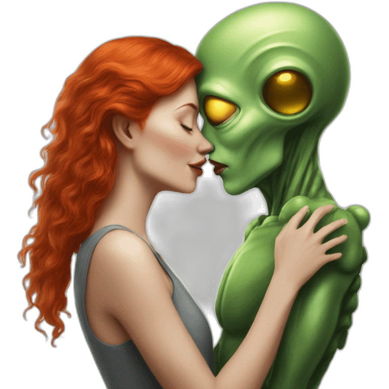 Redhead woman kiss a alien emoji