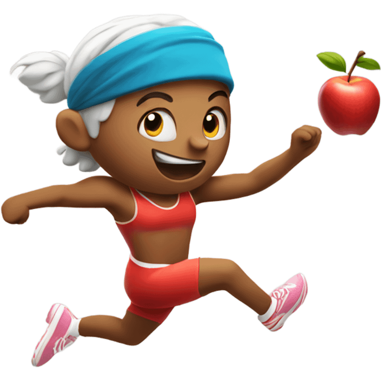 apple sprinting, wearing a headband and waving arms emoji