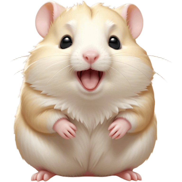 Cinematic Cute Yawning Cream Hamster Portrait Emoji, Head tilted slightly with a dramatic, wide-open yawn, showcasing a soft, pristine cream coat with tiny droopy ears, round dark eyes barely open in drowsy contentment, Simplified yet irresistibly adorable features, highly detailed, glowing with a soft, cozy glow, high shine, relaxed yet expressive, stylized with a touch of whimsy, bright and endearing, soft glowing outline, capturing the essence of a sleepy yet affectionate hamster, so drowsy it feels like it could stretch out of the screen and curl up for a nap! emoji