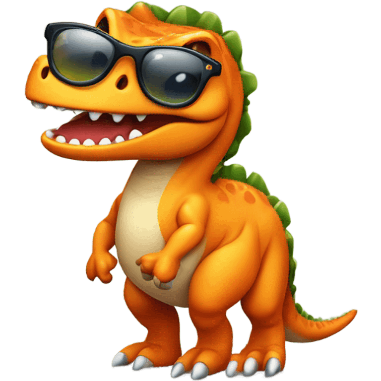 Dinosaurio con lentes y un lazo naranja emoji