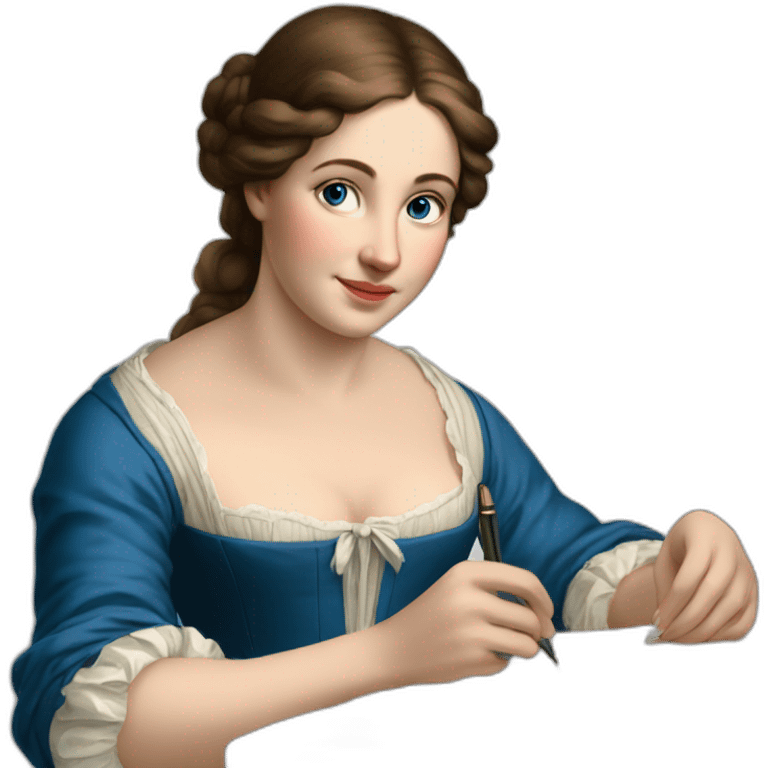 The folk french woman writing, blue eyes, blue eyes,brown hair, 18th century emoji