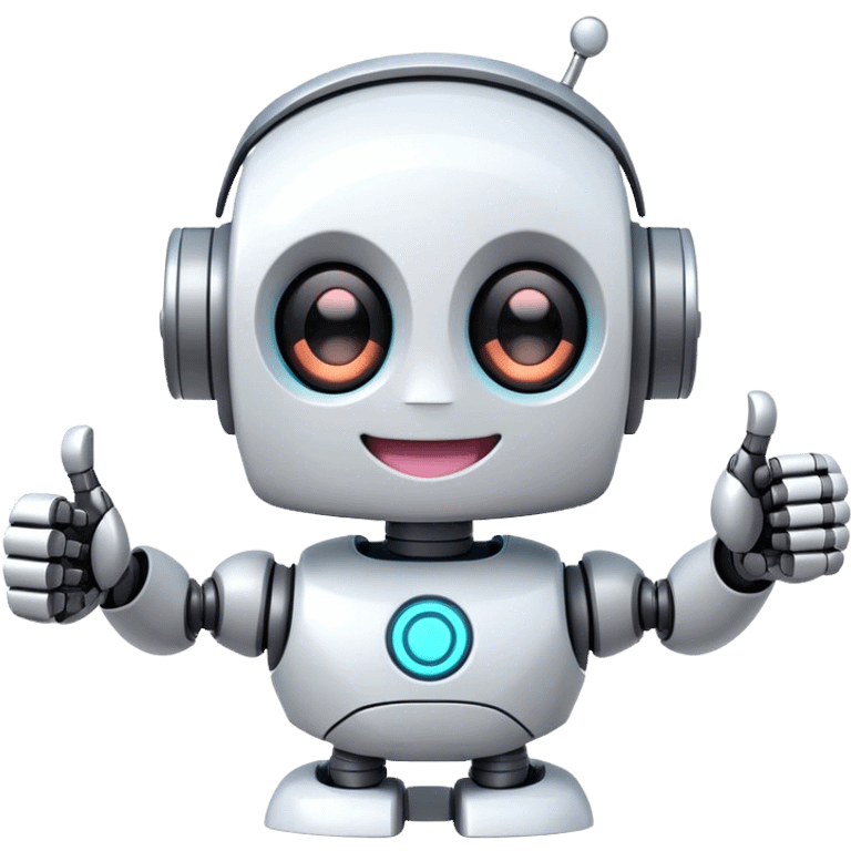 cute girly robot with a big smile, portal design , giving a big thumbs-up emoji