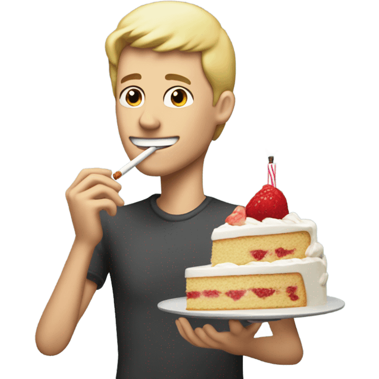 Skinny blonde guy smoking and eating cake emoji