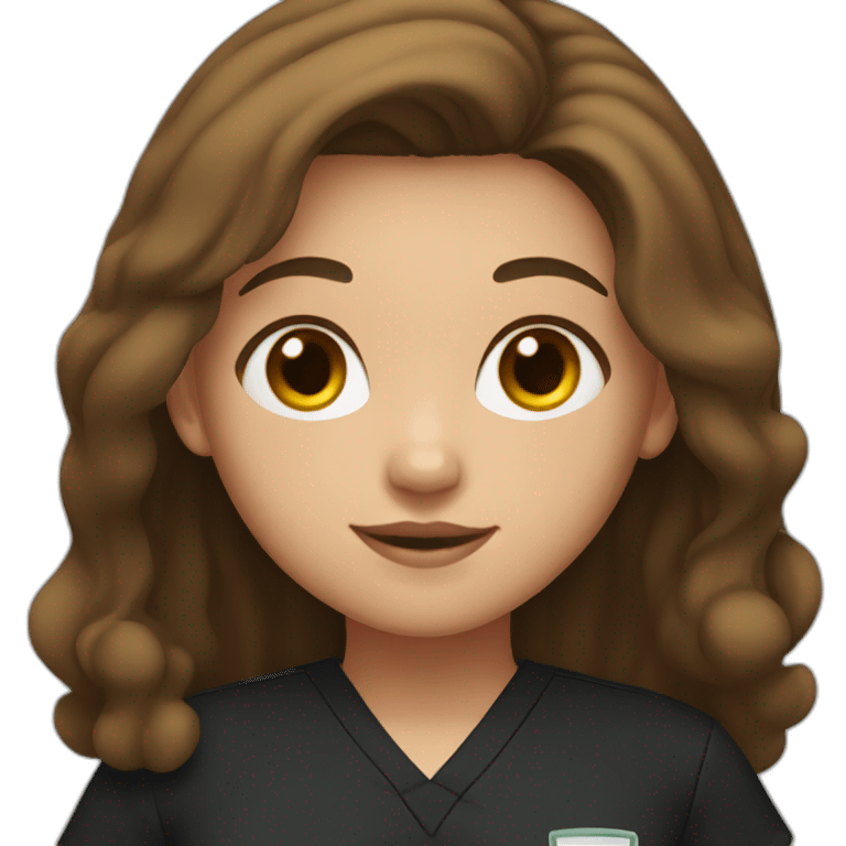 girl with middle part and brown hair in black scrubs emoji