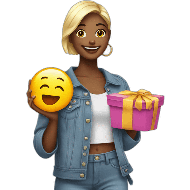 influencer promoting a bright purchase in her arms emoji