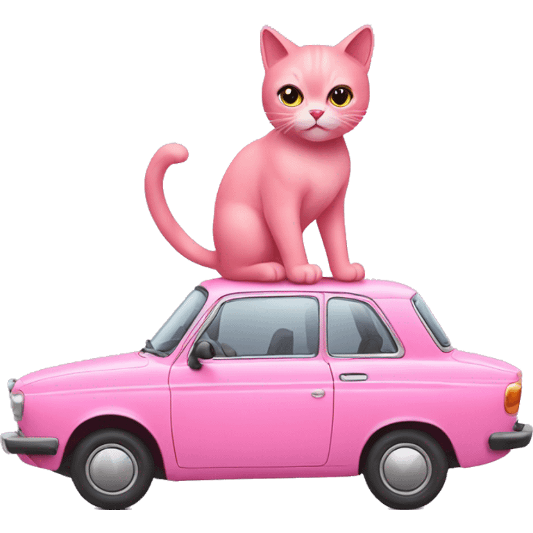 Pink cat riding a car Lada emoji