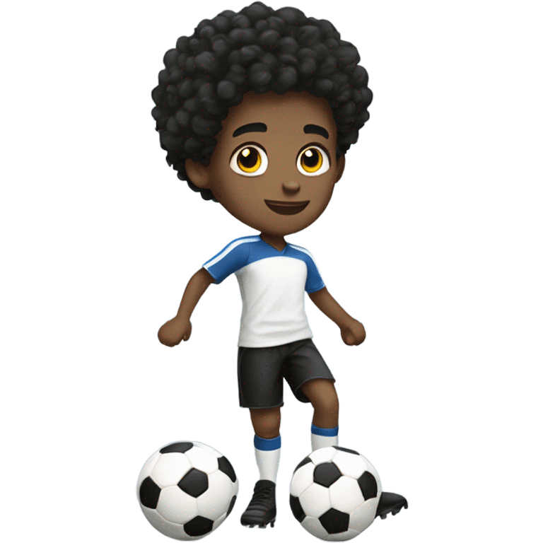 white kid black curly hair playing soccer full body emoji