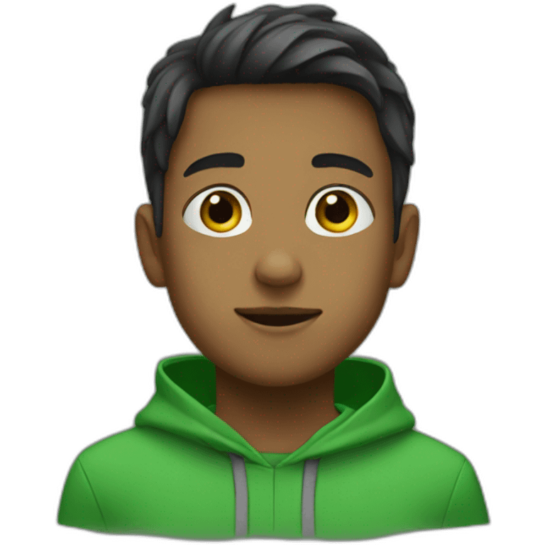 A boy with a green hooudi emoji