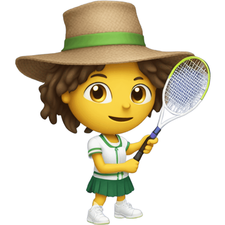 Brunette scarecrow playing tennis emoji