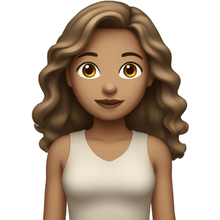 Girl with light tan skin, blue eyes, and brown hair up to her shoulders  emoji