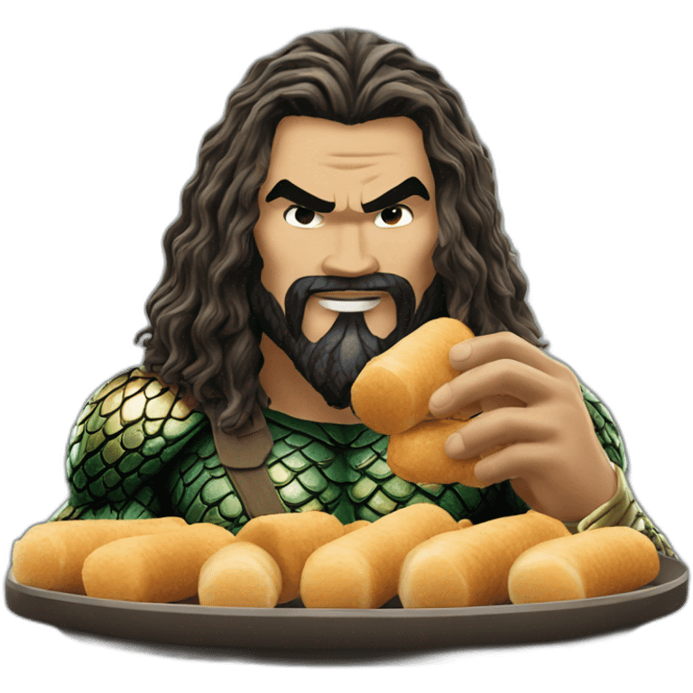 Aquaman Momoa eats rolls emoji