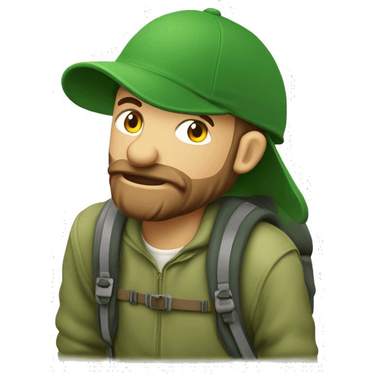 camino de Santiago pilgram no beard green cap and backpack emoji