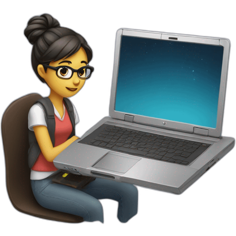 A Programmer Girl coding on her hp laptop emoji