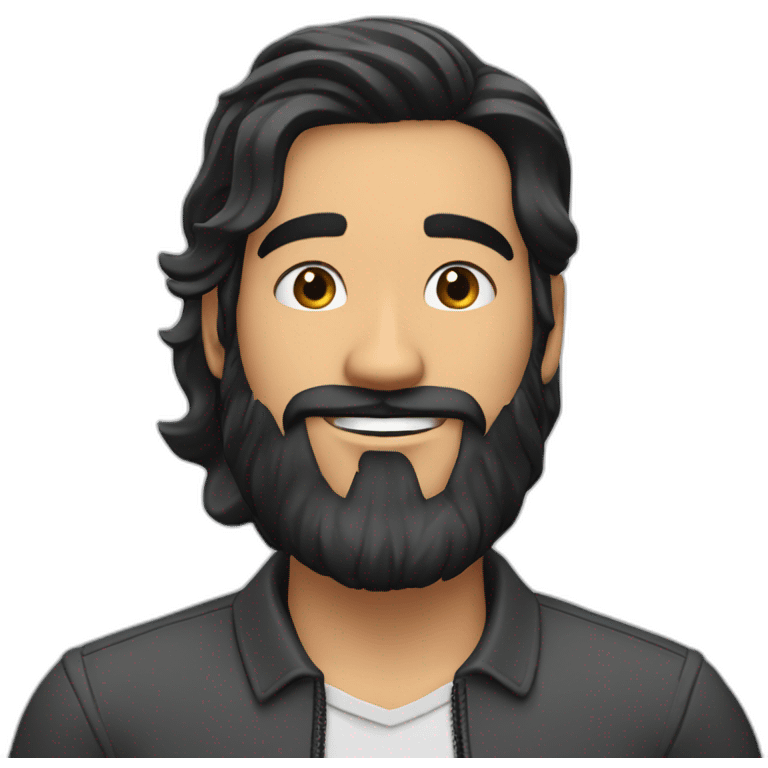 Voice over artist jefferson melo from brazil, bearded, wave mid long black hair emoji