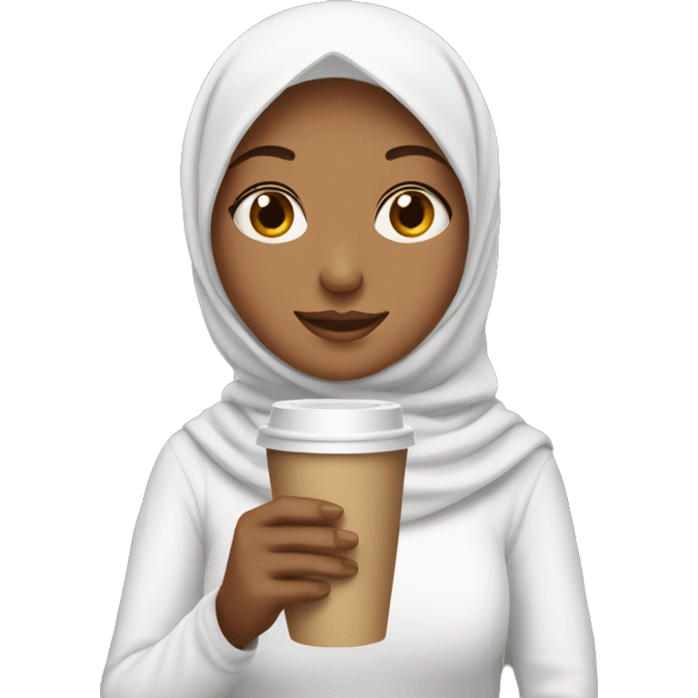 white hijab girl holding her coffee emoji